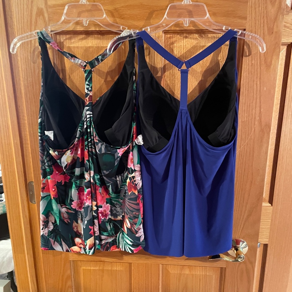 Aqua Green Floral and Blue Swim Tops - Picture 2 of 5
